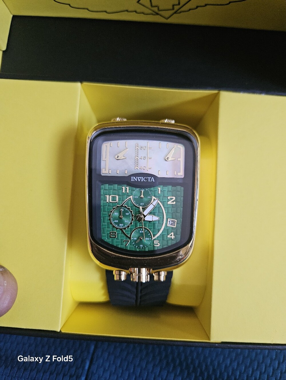 Invicta S1 Rally Dualshift Gold-Tone Case Watch with Green Dial and Black Strap